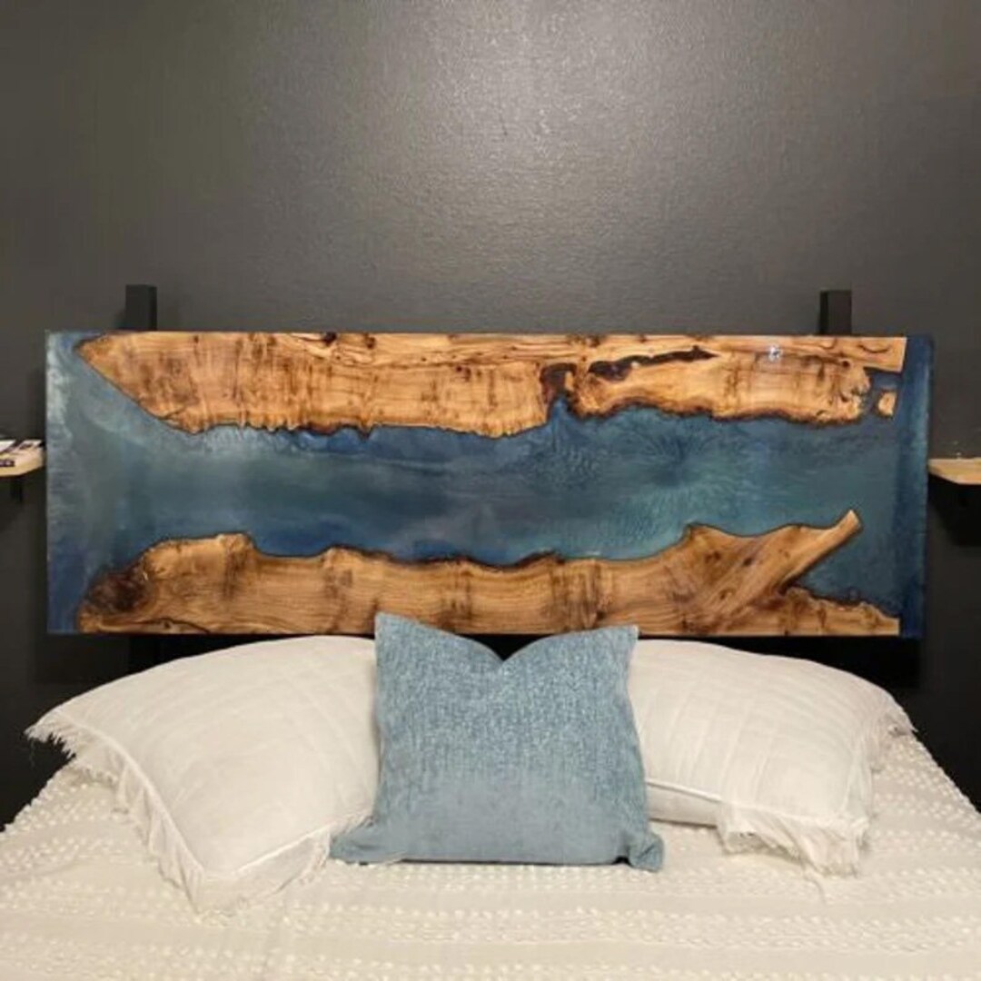 Epoxy Resin River Wood Headboard King Queen Headboard Bed Etsy
