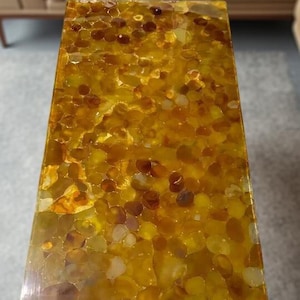 Gemstone Yellow Agate Stone Coffee Table – Rectangle Console or Countertop Slab