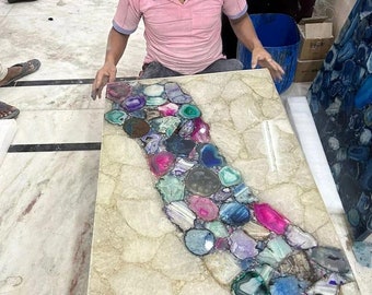 Luxury Quartz Stone Dining Table Custom-Made Semi-Precious Stone Centerpiece Exquisite Home Decor