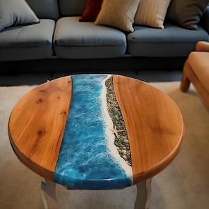 Ocean Epoxy Coffee Table with Stand – Handmade Resin Art Furniture for Living Room Decor