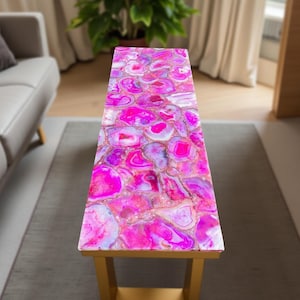 Luxury Pink Agate Stone Console Table | Backlit Quartz Countertop Dining Table | Kitchen Island & Stone Bar Countertop Decor