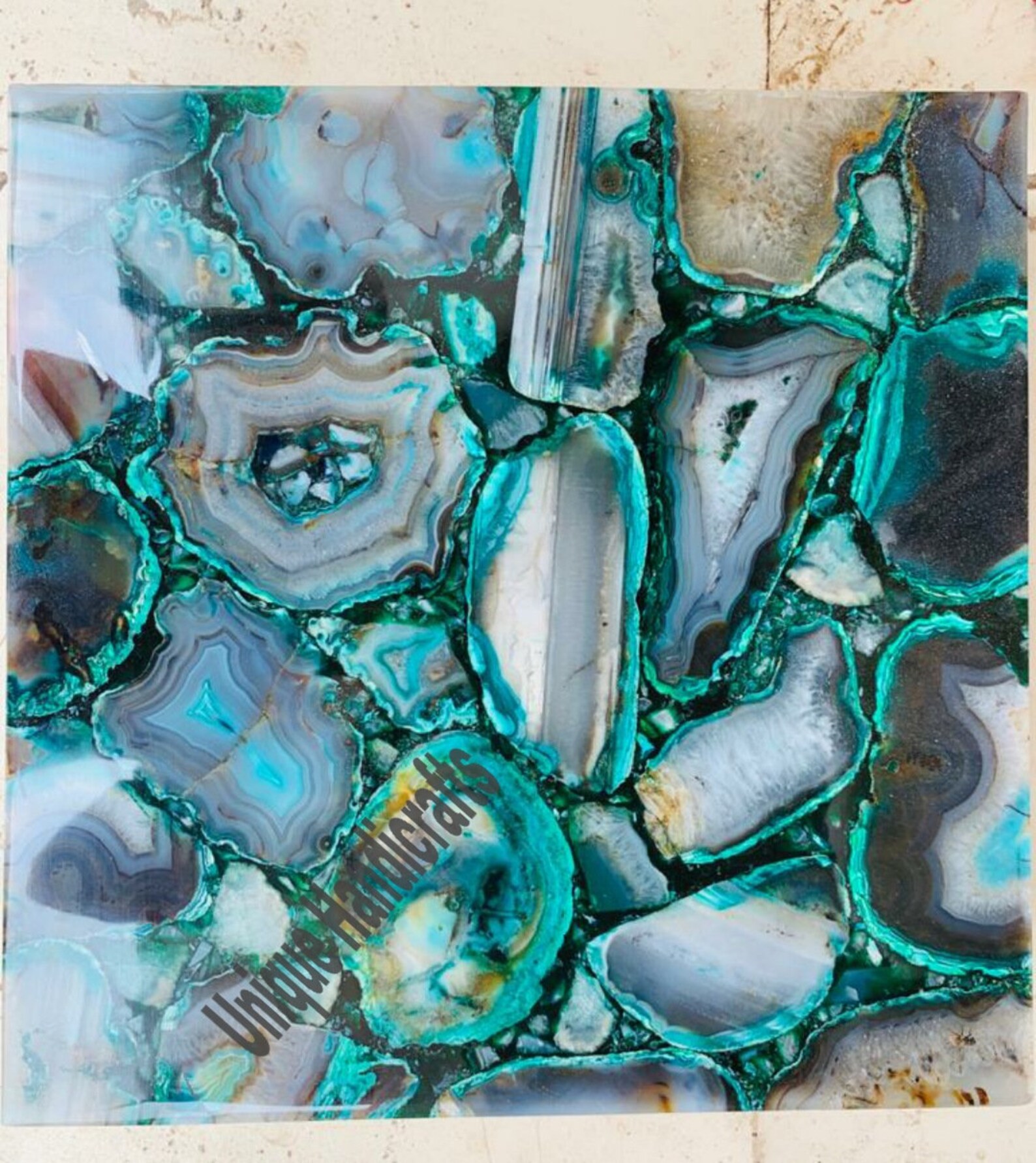 Natural Green & golden Agate stone Table top for coffee table Etsy