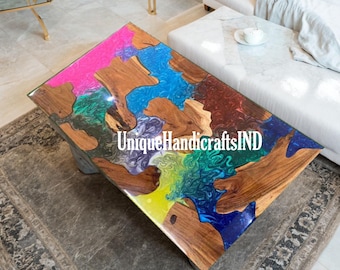 Mesa de comedor Mix Resin River: mesa de centro de epoxi y muebles de bar hechos a mano.