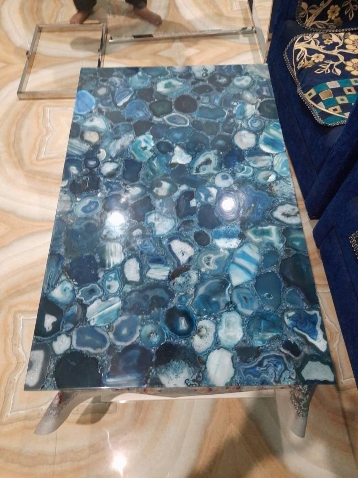 Blue Agate Table Top Agate Table Stone Dining Table Blue Etsy
