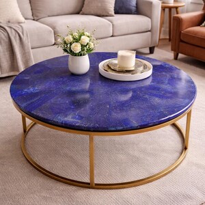 Lapis lazuli-koffietafelblad: handgemaakt Pietra Dura-inlegwerk