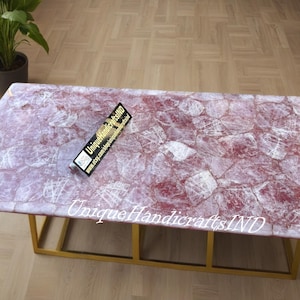 Handmade Rose Quartz Table Top: Natural Pink Crystal Coffee Table