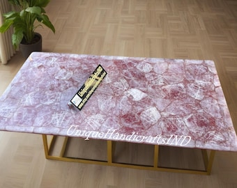 Handmade Rose Quartz Table Top: Natural Pink Crystal Coffee Table