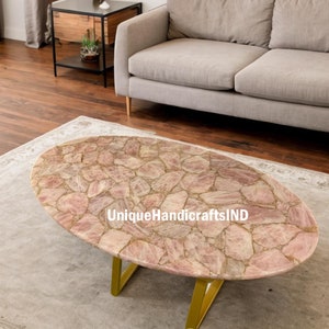 Oval Rose Quartz Tabletop | Dining Tabletop | Coffee Tabletop (Customizable)