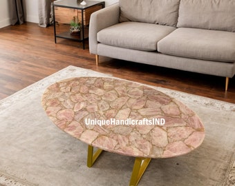 Handmade Rose Quartz Oval Table Top: Dining, Coffee, Entryway