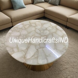 Handmade White Quartz Agate Table Top: Round Home Decor