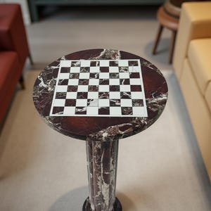 Handcrafted Red Marble Chessboard Table Top – Semi-Precious Inlay, Gift for Chess Lovers