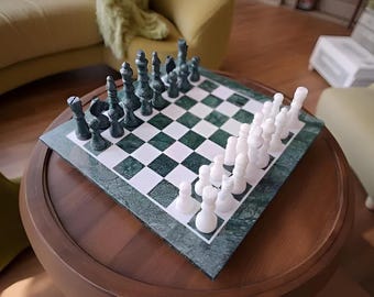 マラカイトチェスセット：手作りの石象嵌大理石ボード - Etsy 日本
