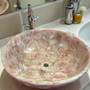 Handmade Rose Quartz Sink: Natural Gemstone Vessel Basin