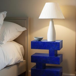 Elegant Blue Lapis Bedside Table & End Table – Lapis Coffee Table, Corner Table – Lapis Stone Plinth, Handmade Custom Size Table For Home