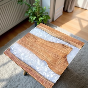 White Epoxy Coffee Table Square Shape | Handmade Wooden Furniture for Living Room