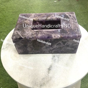 Scatola per fazzoletti di ametista viola / Scatola per accessori da bagno / Scatola per fazzoletti di agata Lavorazione di pietre naturali Accessori per il bagno Arredamento per la casa e l'ufficio