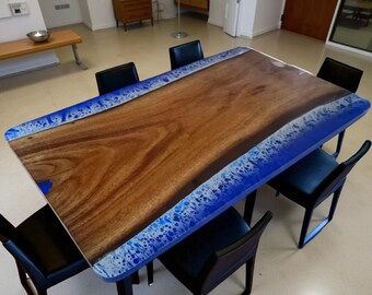 Handcrafted Ocean Resin Coffee Table: Coastal Beach House Decor