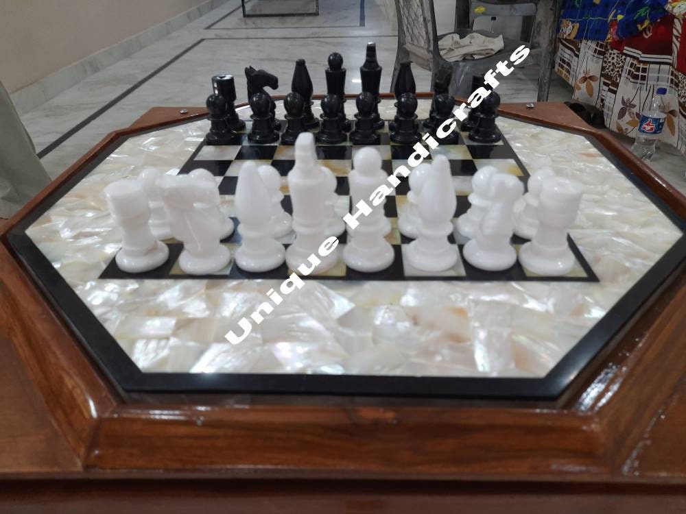 42cm Handmade Wooden Chess Board Inlaid Mother of Pearl&Real Tortoise Back 