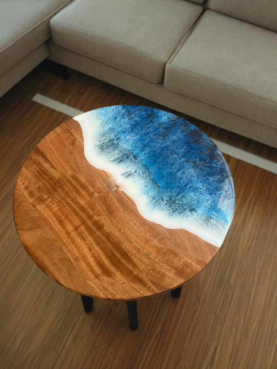 Handmade Ocean Epoxy Table: Round Walnut Wood Coffee Table - Etsy