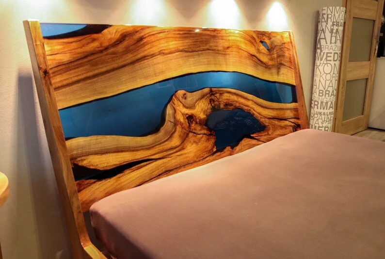Epoxy River Headboard Elegant Blue Epoxy Resin Wooden Bedroom Etsy
