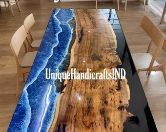 Handgemaakte Live Edge Epoxy River-tafel: Ocean Wave Wood Furniture