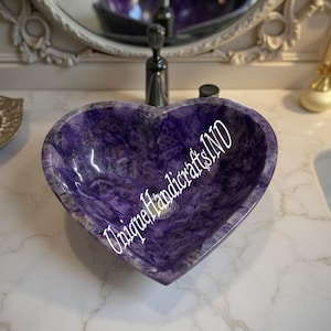 Handmade Heart-Shaped Amethyst Vessel Sink: Natural Stone Bathroom Basin
