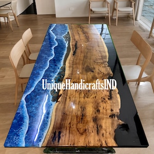 Ocean Wave Epoxy Table Top, Resin River Live Edge Epoxy Table, Handmade Dining Table, Acacia Wooden Home Decors Table Tops Furniture