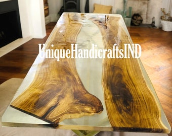 Handmade Clear Epoxy Dining Table: Custom Wood & Resin Table