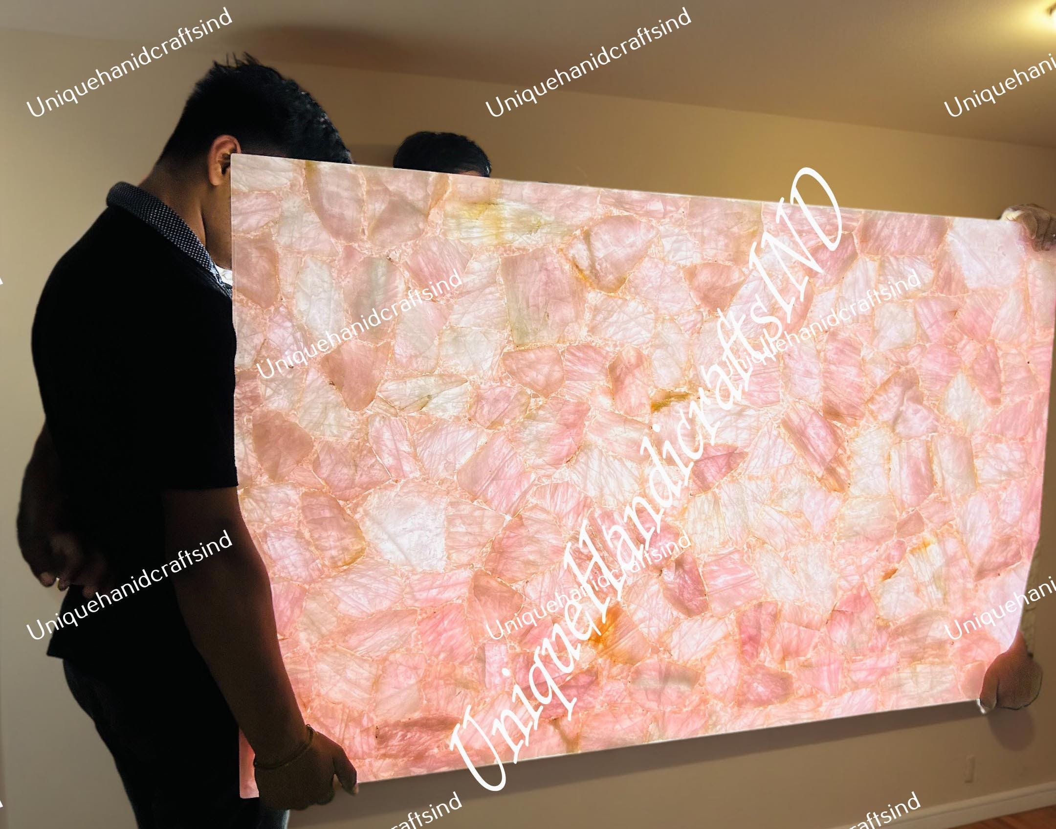 Handmade Rose Quartz Stone Slab: Backlit Natural Stone Table Top