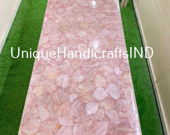 Handmade Rose Quartz Table Top: Pink Crystal Slab Countertop
