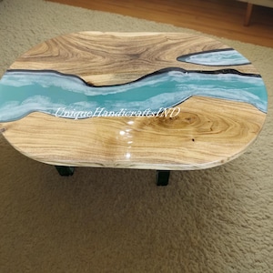 Oval Resin River Epoxy Table Top with Acacia Wood Dining/Coffee Table (Customizable)