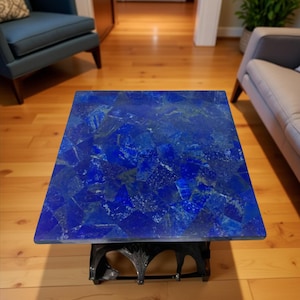 Handmade Blue Lapis Lazuli Table Top: Gemstone Inlay Art