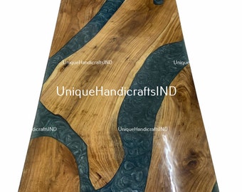 Green Resin Epoxy Dining Table – Handmade Walnut River Table & Coffee Table for Kitchen or Living Room