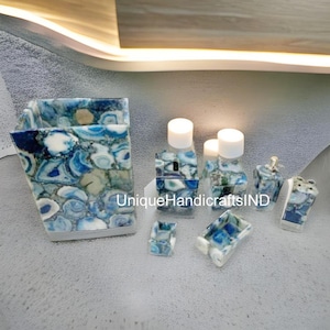 Badezimmer Set mit 7 Stück / Badezimmer Zubehör / Badezimmer Dekor / Luxus Badezimmer Set Edelstein Mosaik Kunst für Luxus Badezimmer Dekor