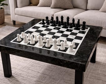 Marble Chess Board Set: Stone Inlaid Floral Art