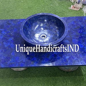Lapis Lazuli Gemstone bathroom Vanity Countertop With Sink , Kitchen Wash Basin , Kitchen & Bathroom Countertops Slab