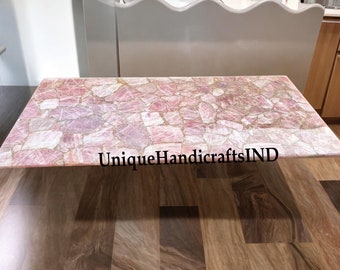 Handmade Rose Quartz Dining Table Top: Pink Stone Slab, Custom Size