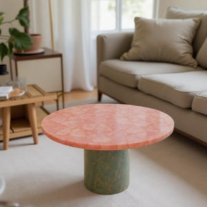 Antique Rose Quartz Round Table Top – Natural Quartz Centerpiece – Home Decor & Desk Table