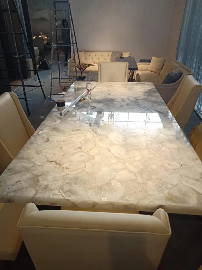White Quartz Agate Dining Table Natural Quartz Agate Table Etsy