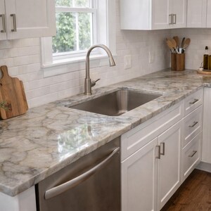 Custom L-Shape White Salt Agate Countertop Slab: Handmade Bar & Kitchen Decor