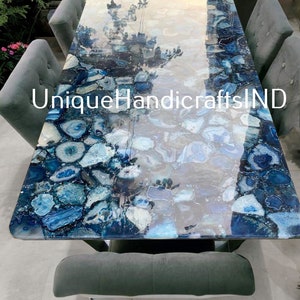 Blue Agate Dining Table Top, Agate Counter Top for Bar Console, Center, Stone Side Table, Stone Backlit Top home & living Decor