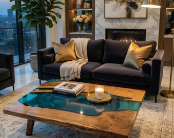 Custom Handmade Live Edge Epoxy Resin Table: Ocean Waves