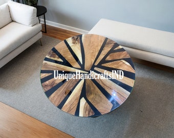 Svart epoxiharts Live Edge soffbord: Handgjorda runda trämöbler