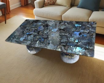 Handmade Labradorite Gemstone Table Top: Kitchen Dining Slab