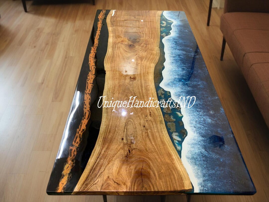 Handmade Ocean Wave Epoxy Resin Table: Acacia Wood Live Edge - Etsy
