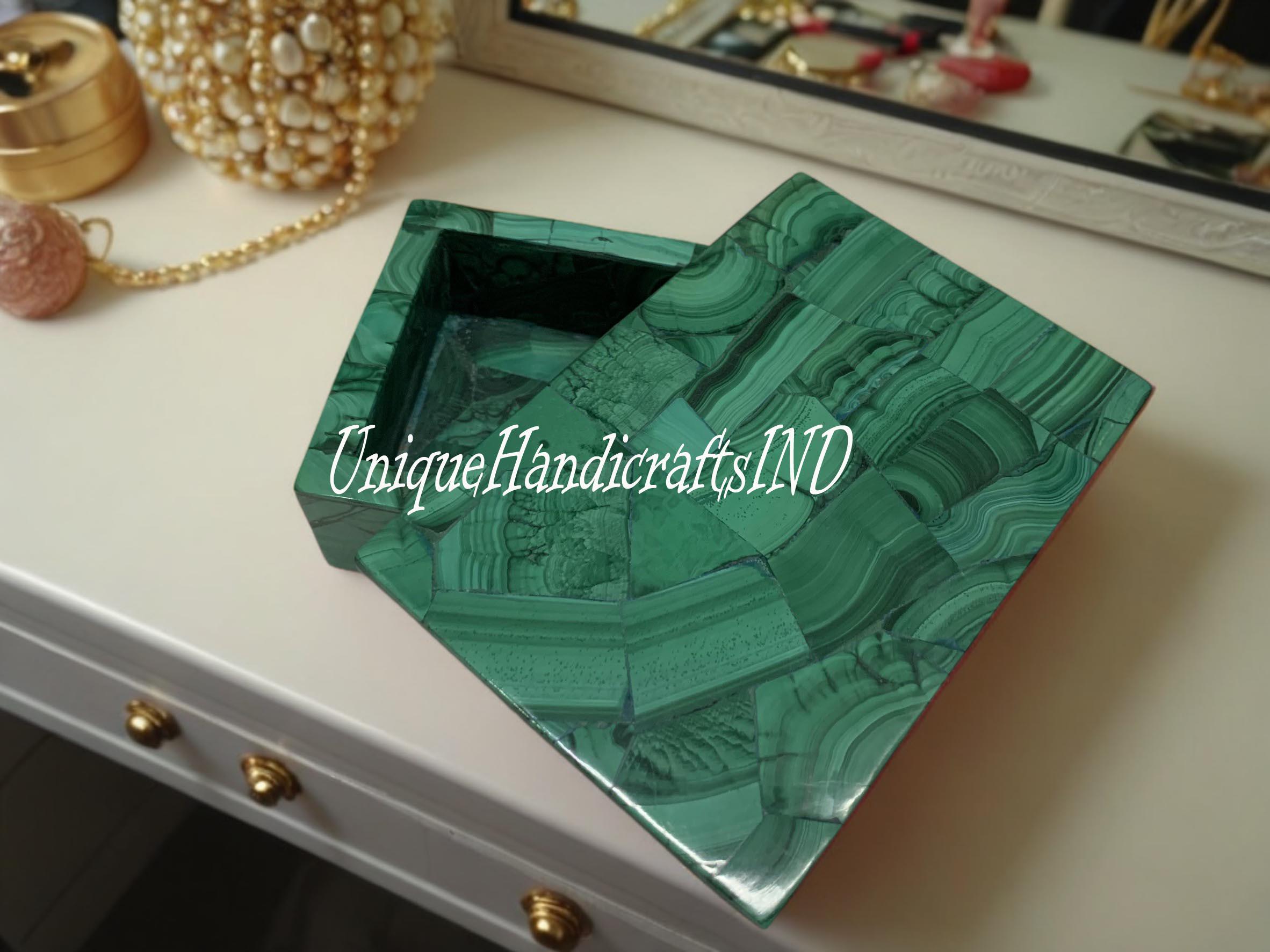 Malachite Green Marble Jewelry Box: Handmade Keepsake Box