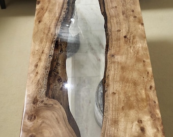 Custom Live Edge Wood Dining Table: Clear Epoxy Resin, Handmade