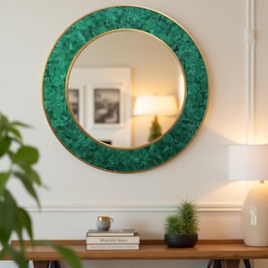 Green Malachite Wall Mirror – Large Round Handmade Luxury Inlay Mirror