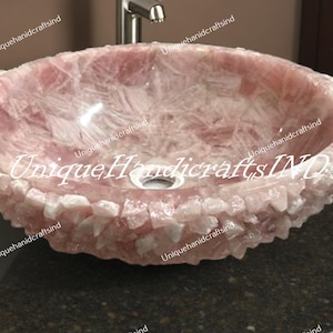Rose Quartz Vessel Sink - Natural Pink Crystal Stone Basin - Semi-Precious Gemstone Sink for Luxury Bathroom & Spa Decor