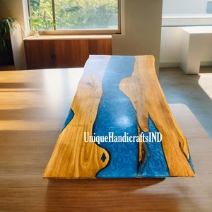 Epoxy Table, Epoxy Resin Top Table, Acacia Wooden Resin Handmade Furniture, Blue Epoxy River Resin Bar Table, Kitchen Countertop Furniture